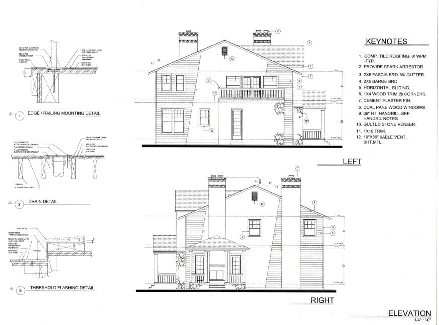 A drawing of two different elevations of a house.