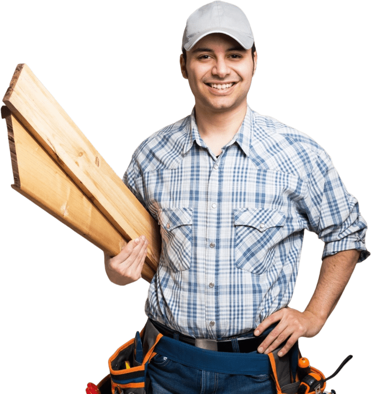 A man holding a wooden board in his hands.